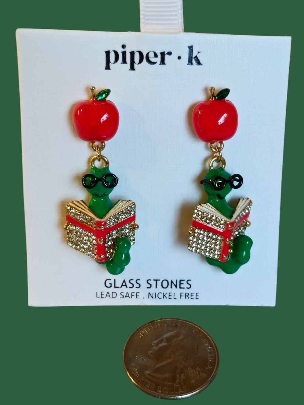 🐛🏫Piper • K BOOKWORM Sparkling Earrings Librarian Teacher Student NWOT
